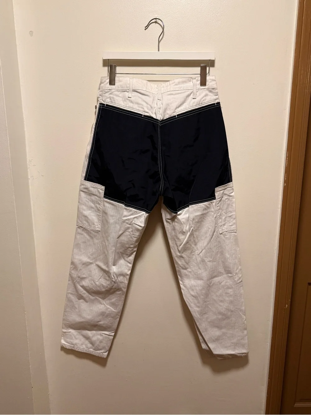 Men’s White Workwear Pants with Black Knee Panels